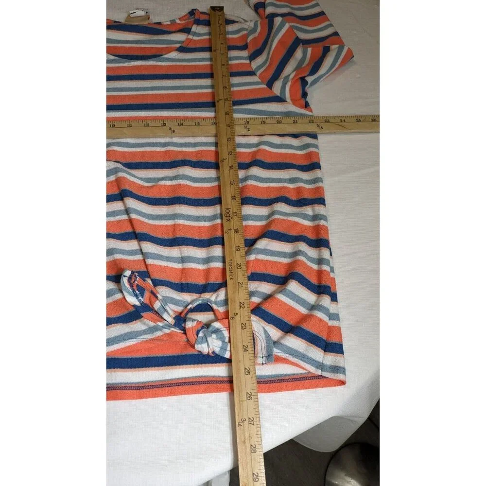Ruby R Women Pullover Orange Blue Side Tie Knit Striped Top Blouse Sz XL (13) - Picture 10 of 13